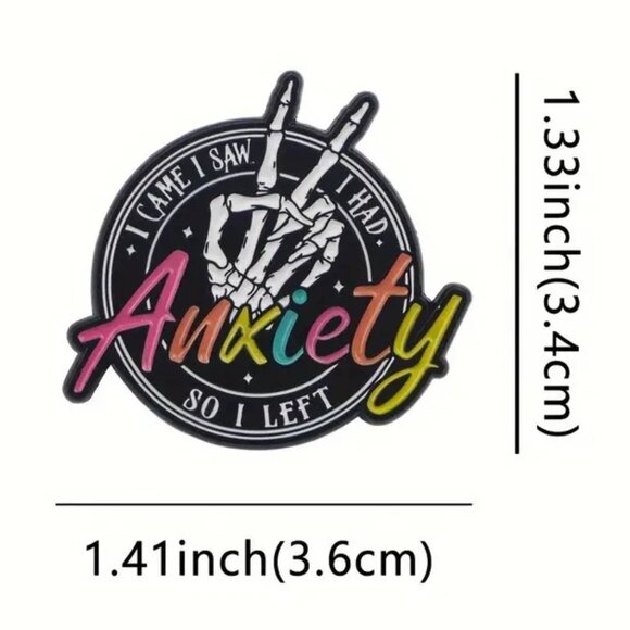 I Came I Saw I Had Anxiety So I Left Skeleton Peace Sign Enamel Pin Colorful - Picture 3 of 4